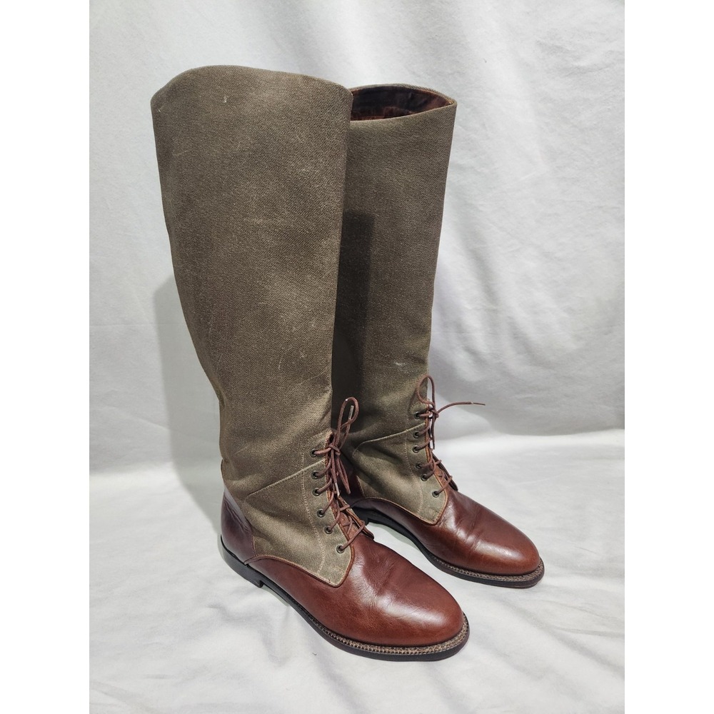 Vtg Cole‎ Haan Country Tall Equestrian Preppy Boots Leather W Canvas Uppers 7B